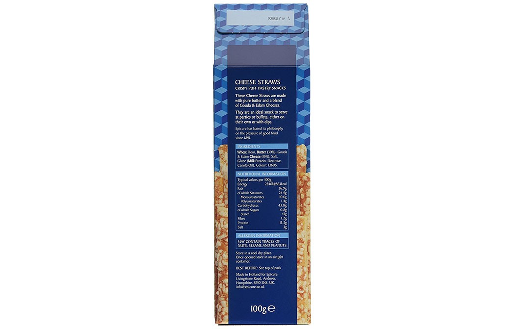 Epicure Cheese Straws Crispy Puff Pastry Snacks   Box  100 grams